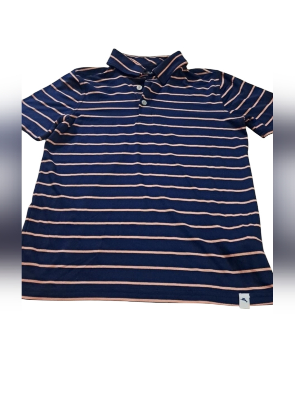 Tommy Bahama Kid's Navy Coral Striped Collard Polo Shirt Boy's Size Medium (7-8)